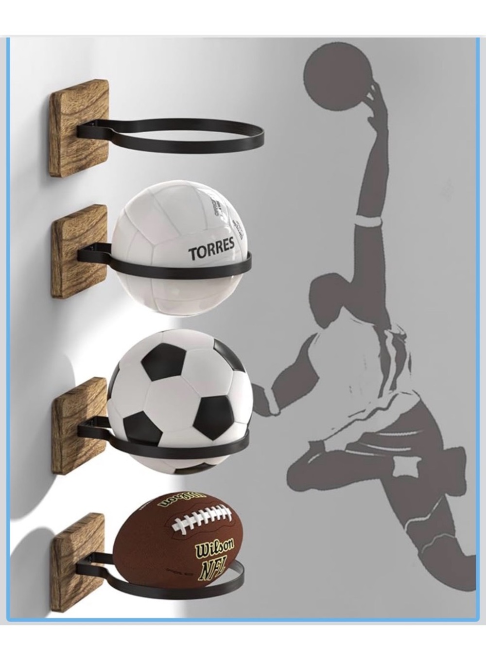 New Open Box Wall Mount Basketball Holder, Ball Storage Holders Display Rack